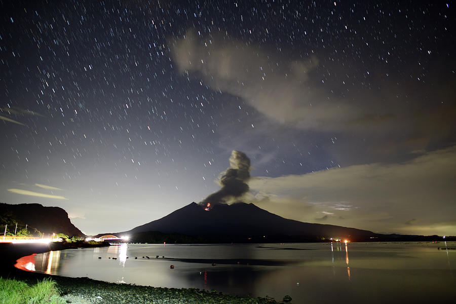 Nature Photograph - Sakurajima Eruption Of Starlight by Shimpei Yamashita