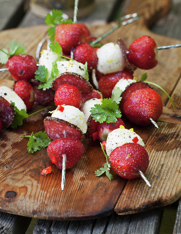 Salami, Strawberry And Mozzarella Snack Photograph by Johner Images