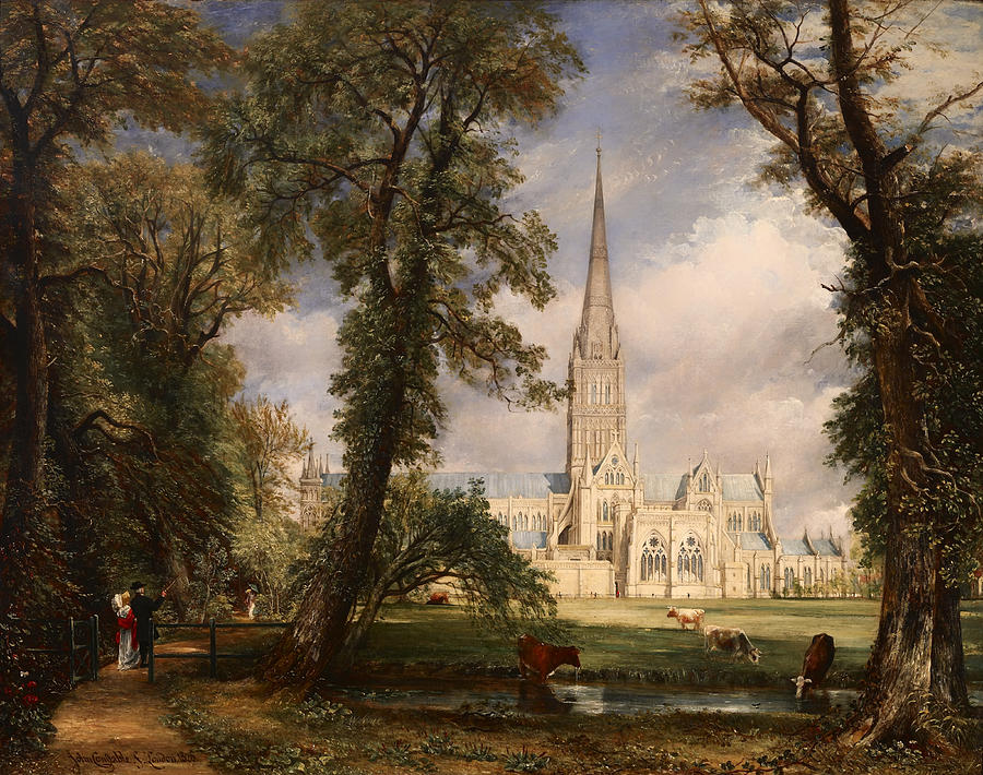 Vintage Painting - Salisbury Cathedral from the Bishops Garden by Mountain Dreams