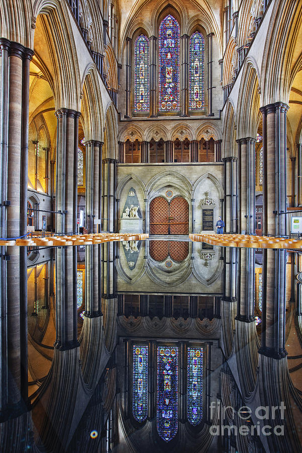 Architecture Photograph - Salisbury cathedral reflections by Julian Elliott
