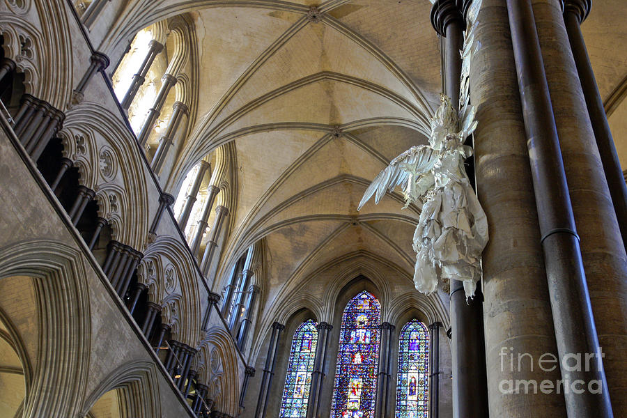 Salisbury Cathedral Vaulted Ceiling and Peter Rush Angel Photograph by Terri Waters