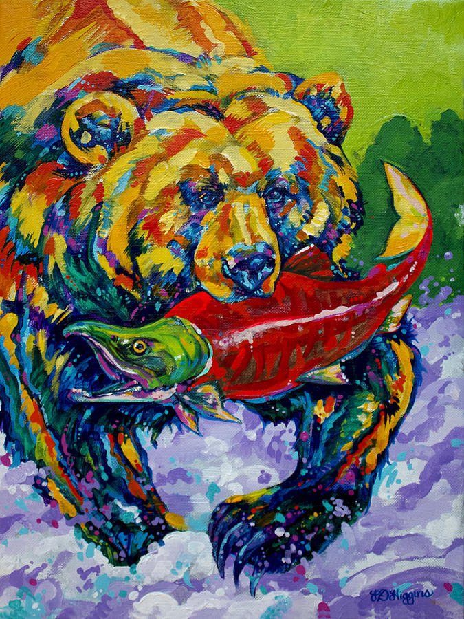 Salmon Bear Painting by Derrick Higgins