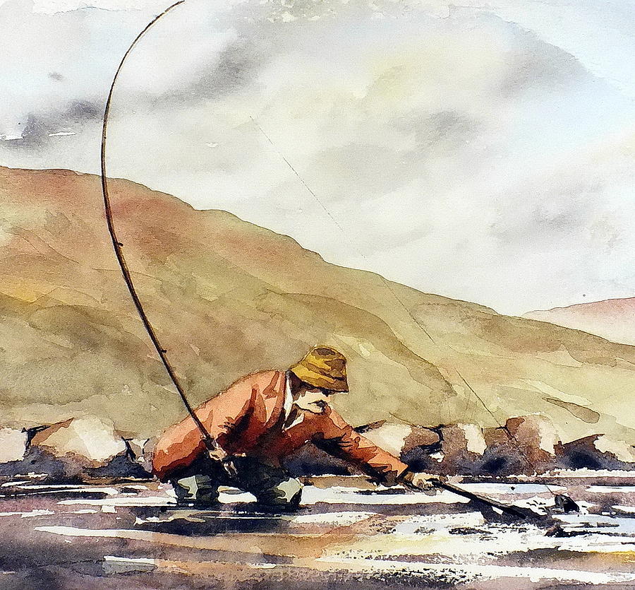 Salmon fishing in Ireland Mixed Media by Val Byrne
