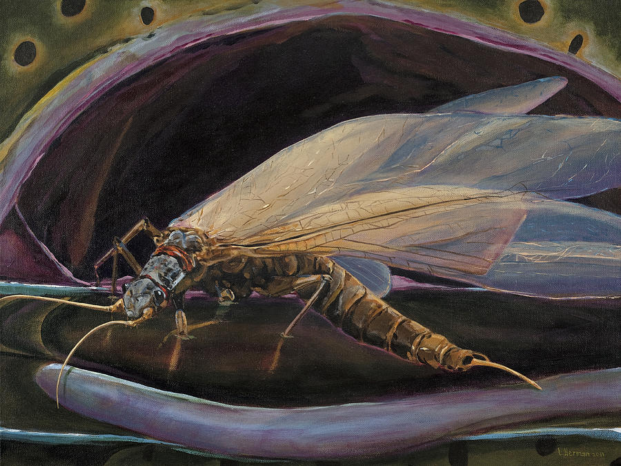 Salmon Fly Dinner Painting by Les Herman
