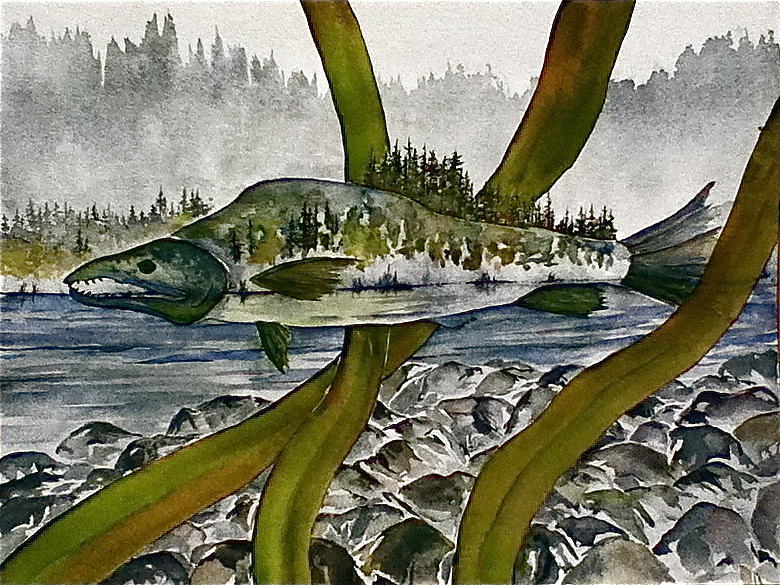 Salmon Landscape Painting by Carolyn Doe