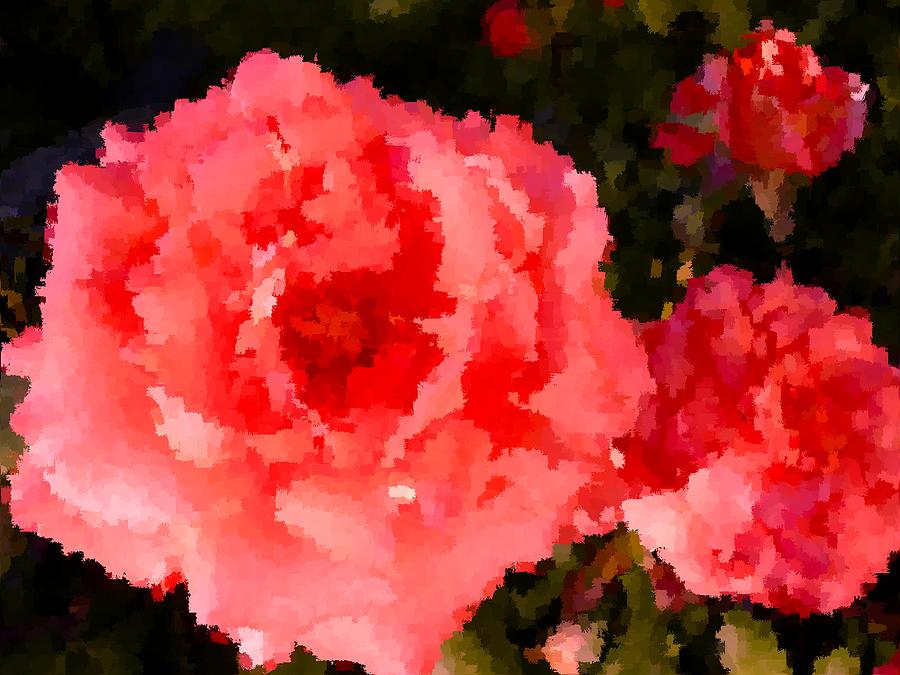 Salmon Pink Roses Mixed Media by L Brown