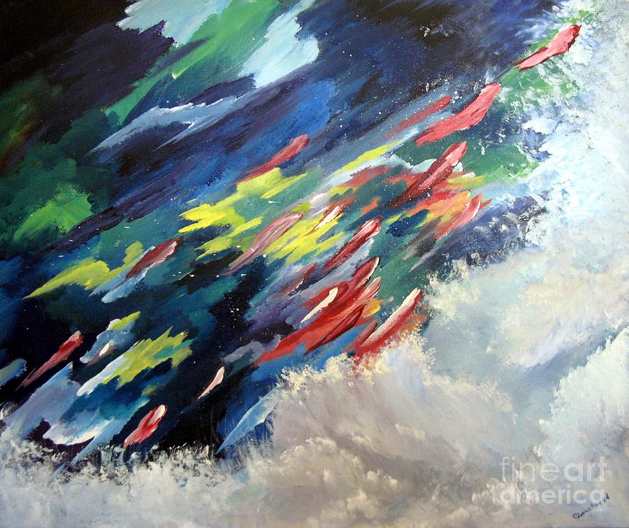 Salmon Run Painting by Carol Sweetwood