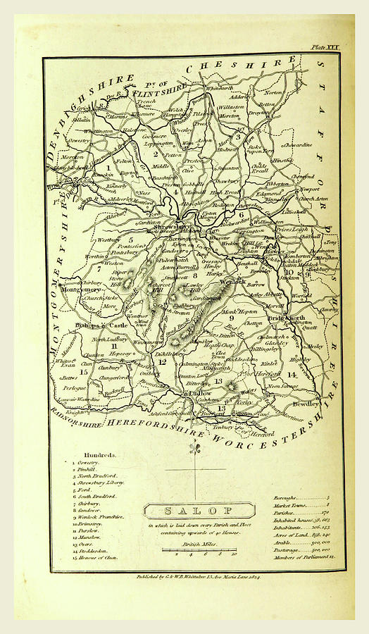 Salop, Shropshire 1824, Map Drawing by Litz Collection | Fine Art America