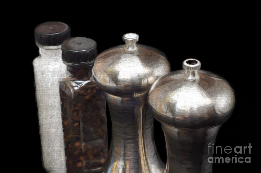 Salt And Pepper Mills Painting  Mixed Media by Andee Design