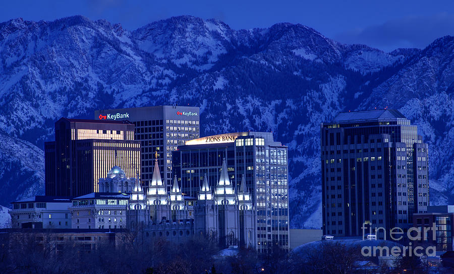 Salt Lake City Downtown Winter Skyline - Utah Photograph by Gary Whitton