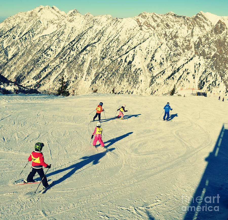 Salt Lake City Kids Skiing On The Mountain Photograph