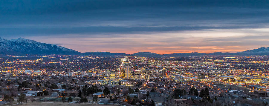 Salt Lake City Skyline at Dusk - City Skyline Photograph Photograph by Duane Miller