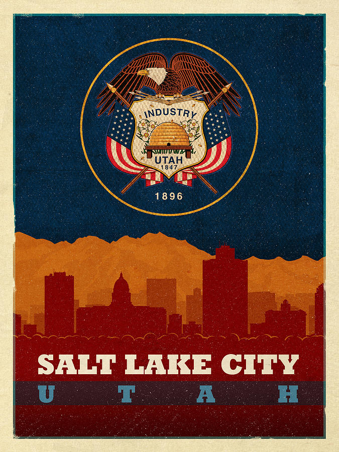 Salt Lake City Mixed Media - Salt Lake City Skyline State Flag Of Utah Art Poster Series 009 by Design Turnpike