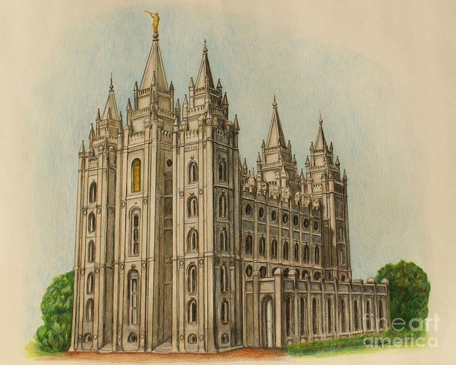 Salt Lake City Temple II Drawing by Christine Jepsen