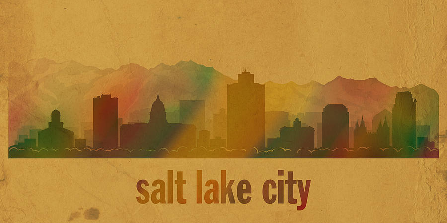 Salt Lake City Mixed Media - Salt Lake City Utah City Skyline Watercolor On Parchment by Design Turnpike