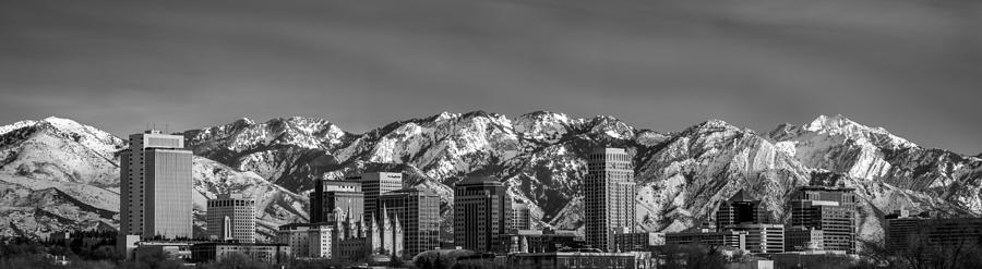 Salt Lake City Photograph - Salt Lake City Utah Skyline Black and White by Clint Losee