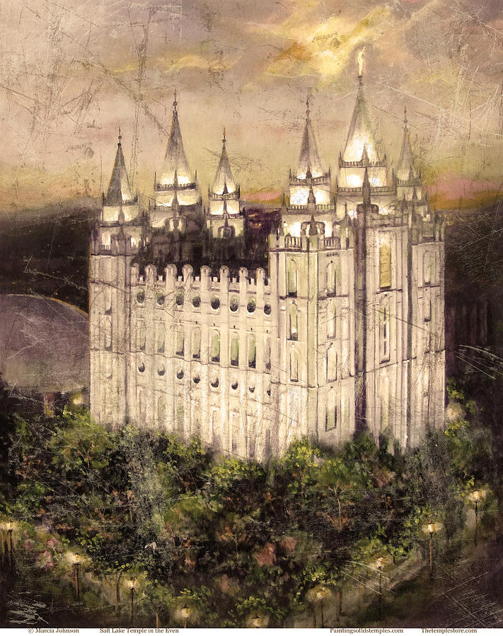 Salt Lake City Painting - Salt Lake Temple in the Evening  Antique Pink by Marcia Johnson