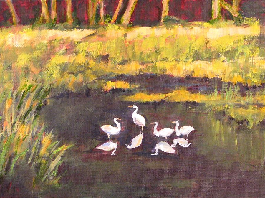 Egrets Painting - Salt Marsh Harmony by Cecelia Campbell Egrets Painting - Salt Marsh Harmony by Cecelia Campbell