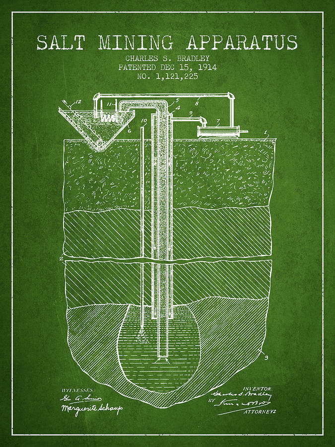 Vintage Digital Art - Salt Mining Apparatus Patent From 1914 - Green by Aged Pixel