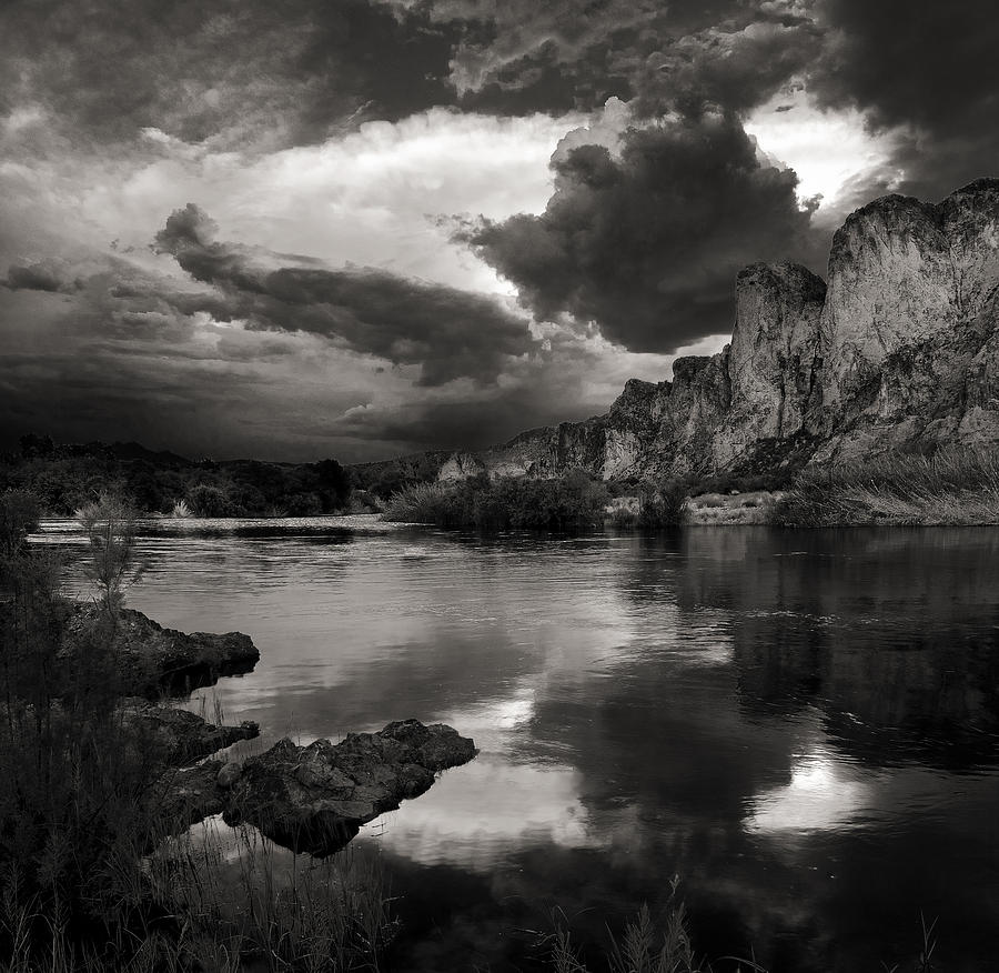 Phoenix Photograph - Salt River Stormy Black and White by Dave Dilli
