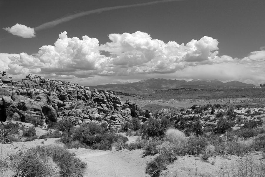 Salt Valley with La Sal Mountains BW Photograph by Mary Bedy