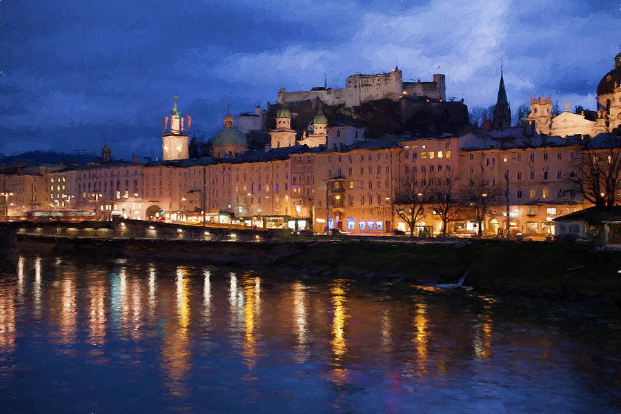 Salzburg during the Blue Hour Photograph by Shirley Radabaugh