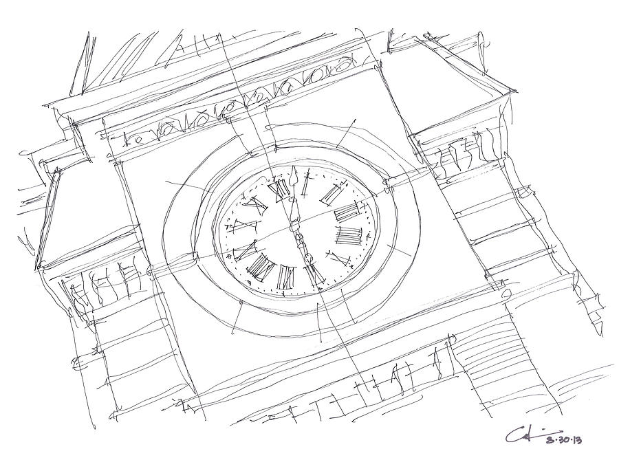 Samford Clock Sketch Drawing by Calvin Durham