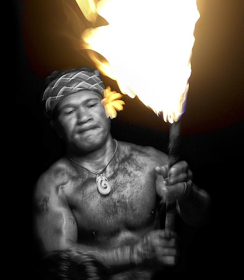 Samoan Warrior Fire Dance - Hawaii Photograph by Daniel Hagerman