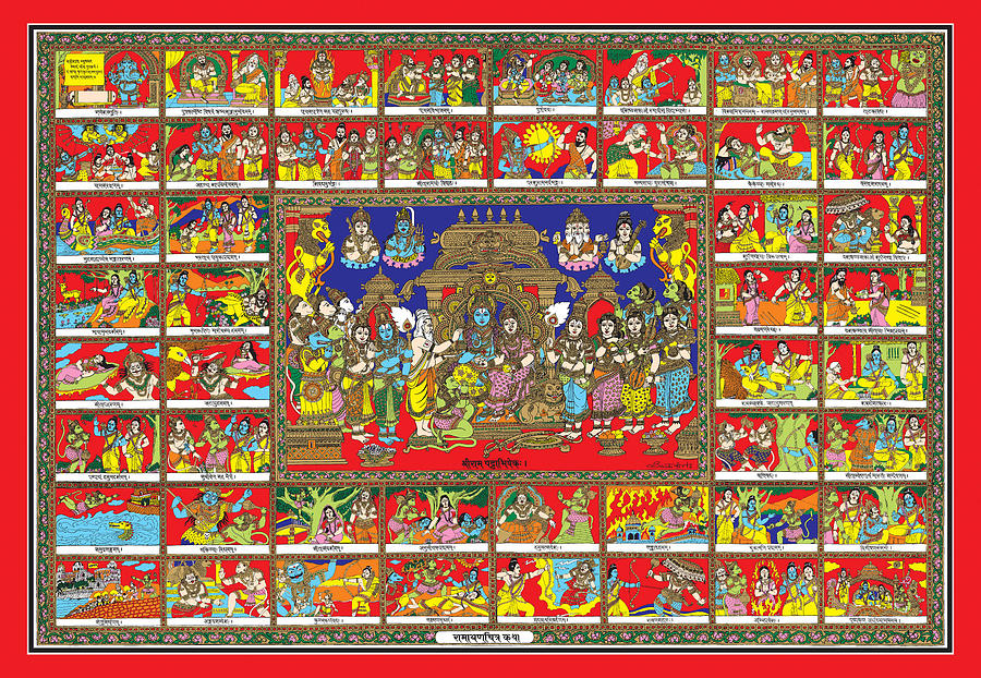 Ancient Indian Arts Painting - Sampoorna Ramayana by Santi  Arts
