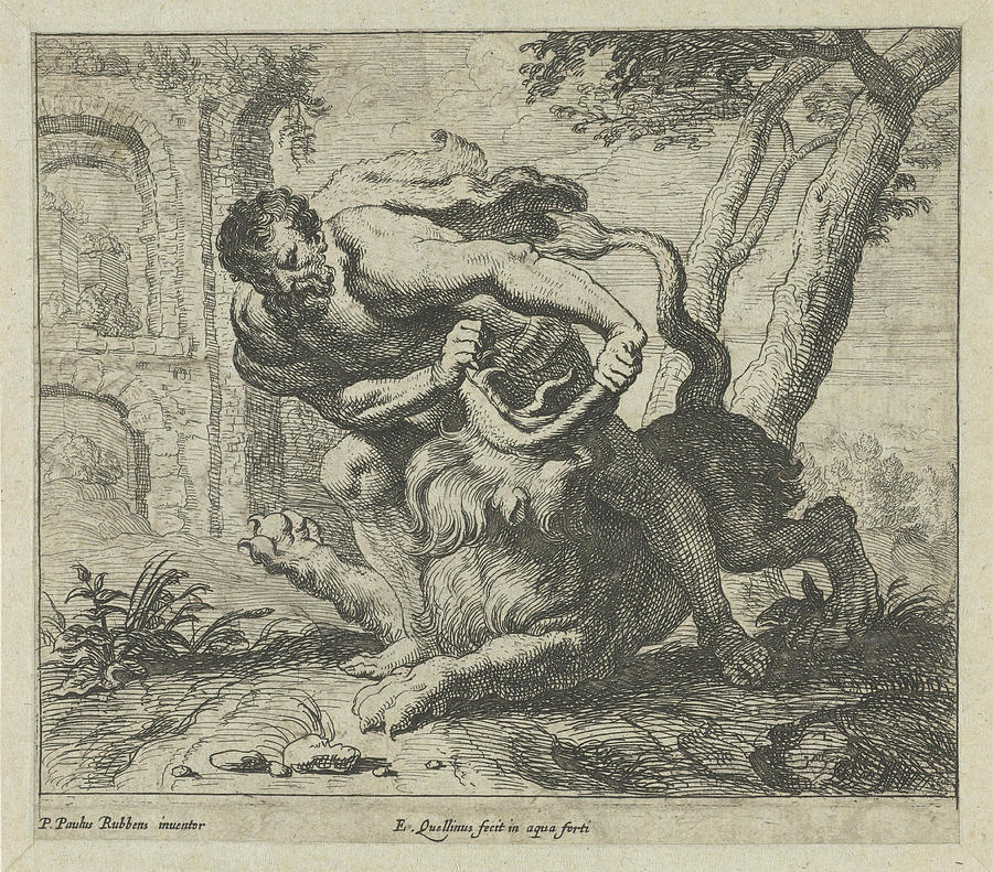 Samson And The Lion, Erasmus Quellinus II Drawing by Erasmus Quellinus ...