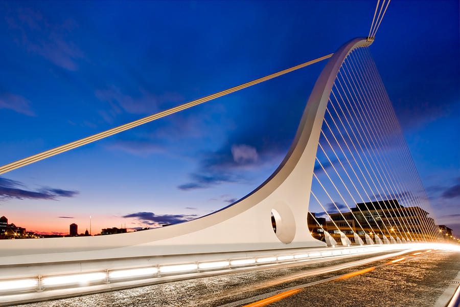 Architecture Photograph - Samuel Beckett Bridge at Night / Dublin by Barry O Carroll
