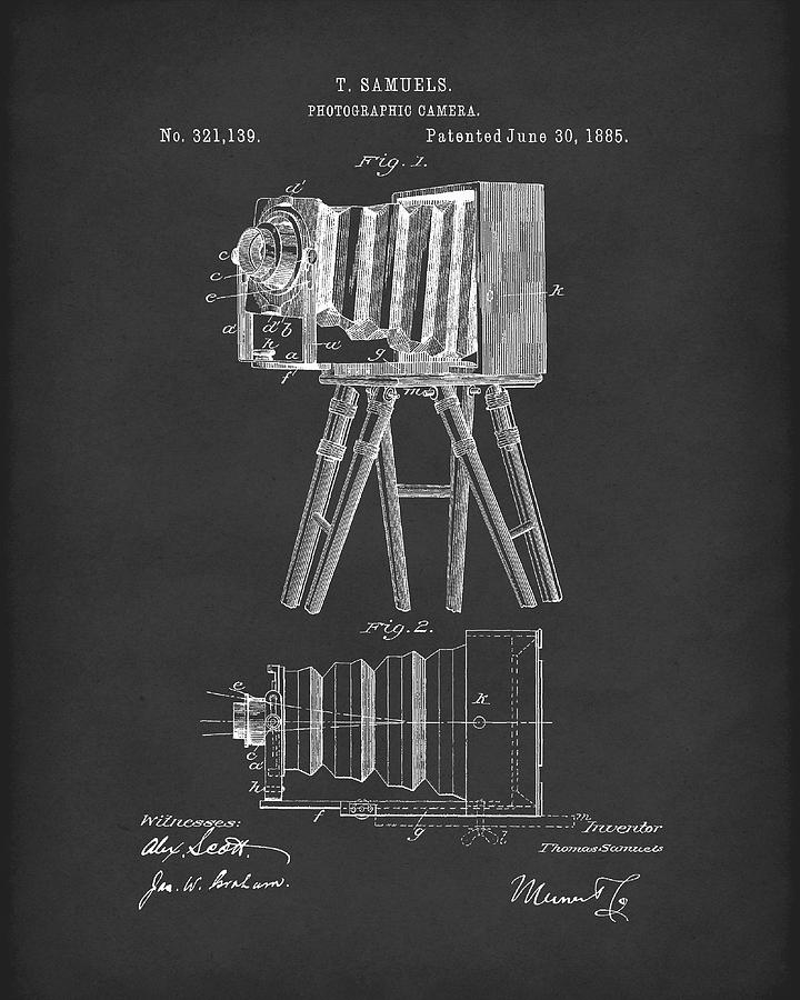 Samuels Photographic Camera 1885 Patent Art Black Drawing by Prior Art Design