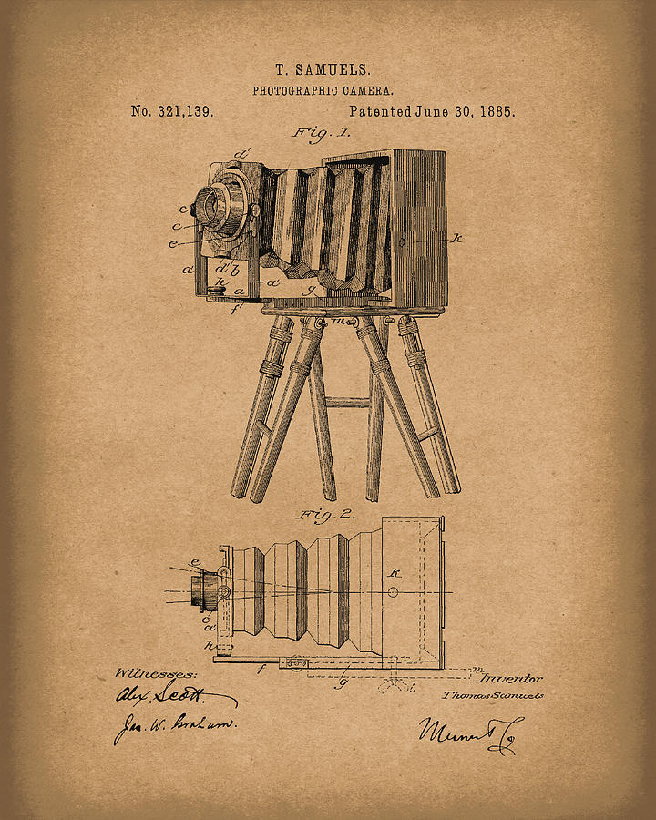 Samuels Photographic Camera 1885 Patent Art Brown Drawing by Prior Art Design