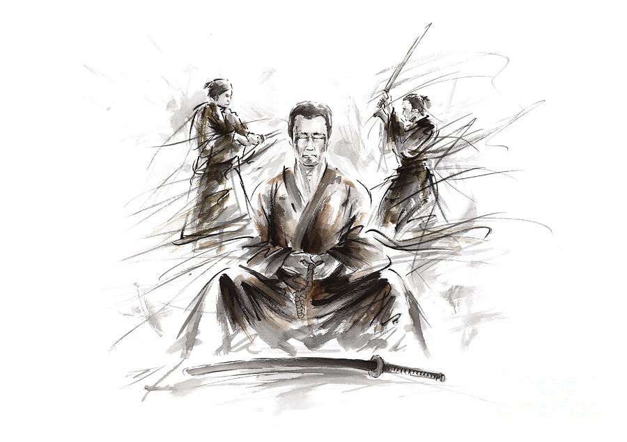 Samurai meditation. Painting by Mariusz Szmerdt