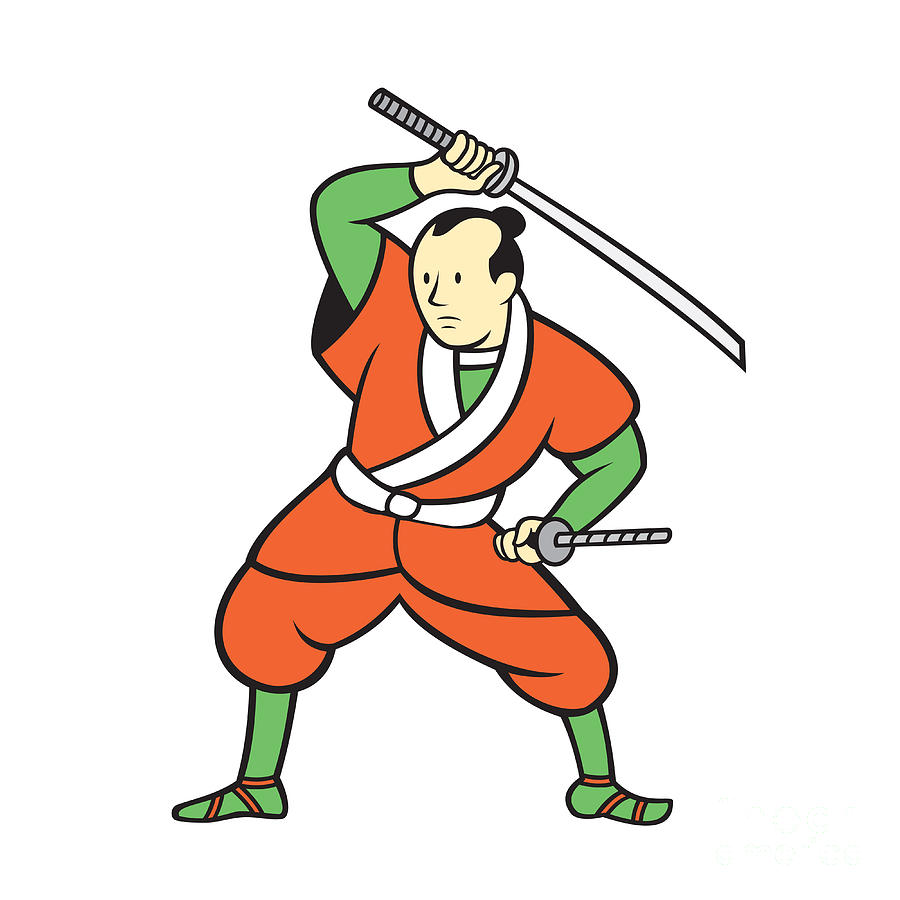 Samurai Warrior Wielding Katana Sword Cartoon Digital Art by Aloysius ...