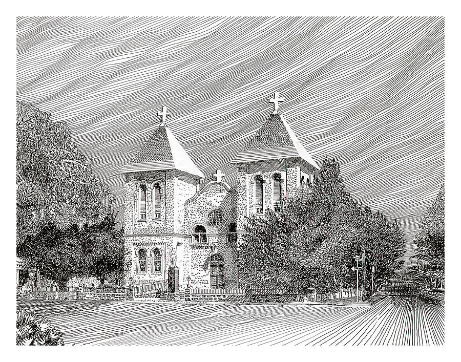 San Albino Catholic Church Drawing by Jack Pumphrey