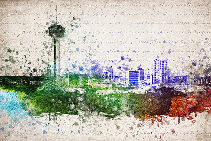 San Antonio Drawing - San Antonio in Color by Aged Pixel