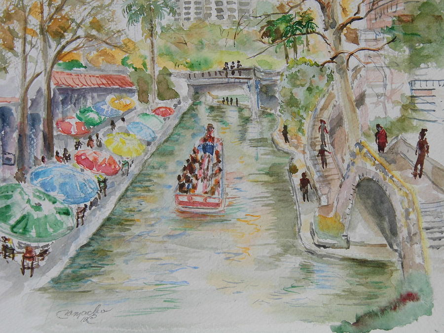 San Antonio Painting - San Antonio River Walk Barge by David Camacho