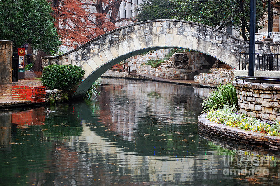 San Antonio Riverwalk Footbridge and Reflection Photograph by Shawn OBrien