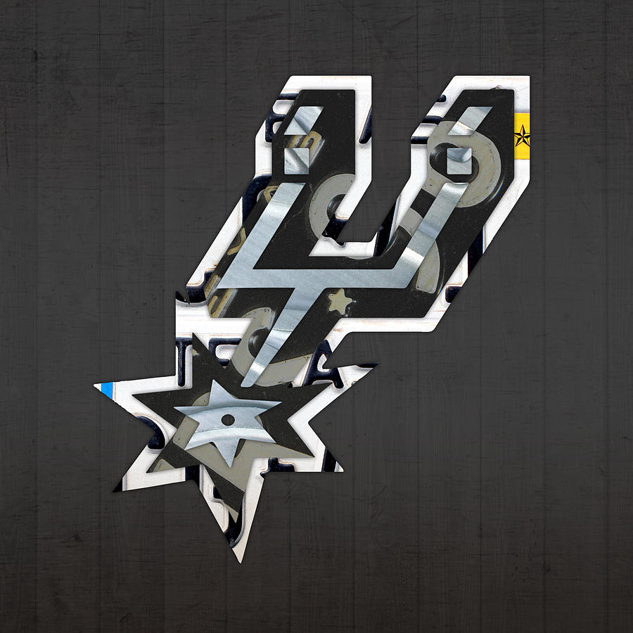 San Antonio Spurs Basketball Team Retro Logo Vintage Recycled Texas License Plate Art Mixed Media By Design Turnpike