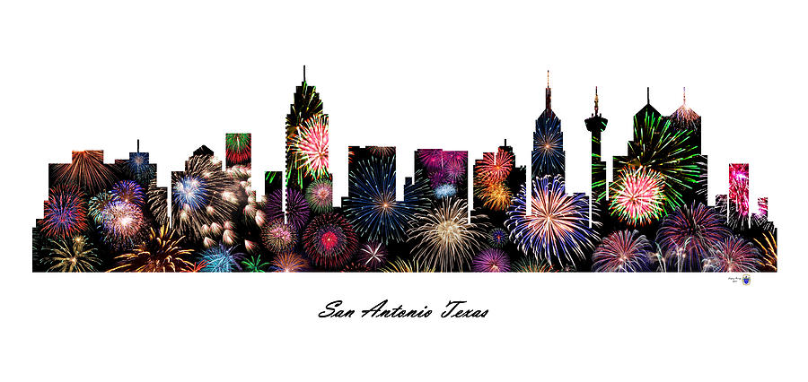 San Antonio Texas Fireworks Skyline Digital Art by Gregory Murray