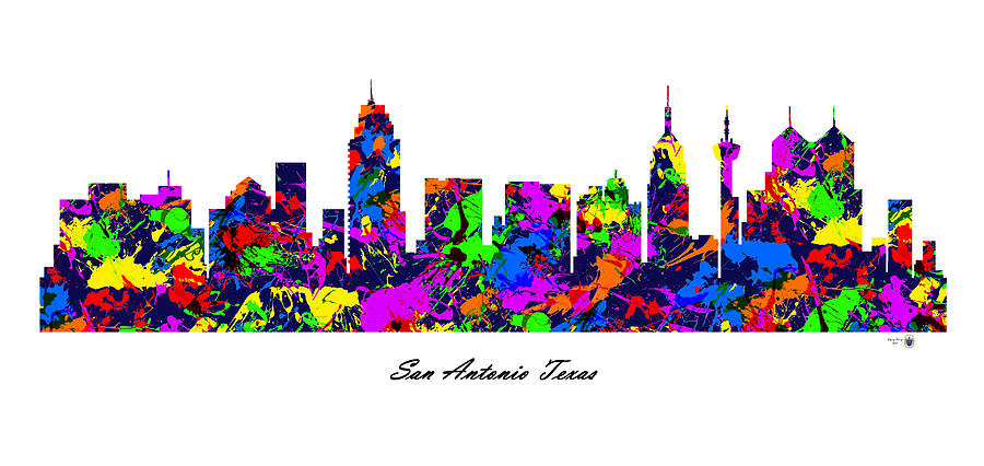 San Antonio Texas Paint Splatter Skyline Digital Art by Gregory Murray