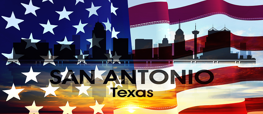 San Antonio TX Patriotic Large Cityscape Mixed Media by Angelina Tamez