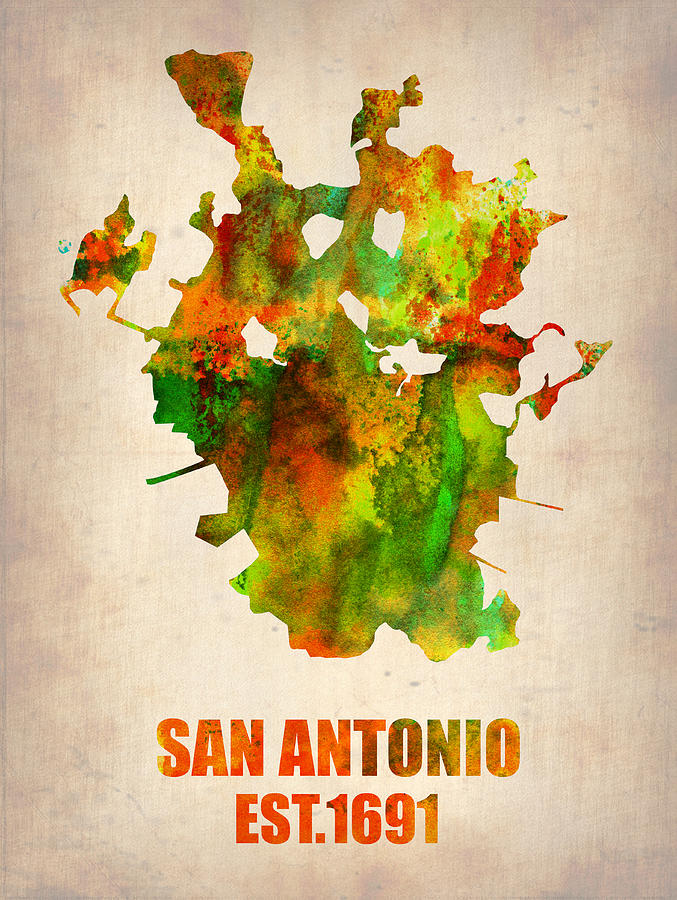 San Antonio Painting - San Antonio Watercolor Map by Naxart Studio