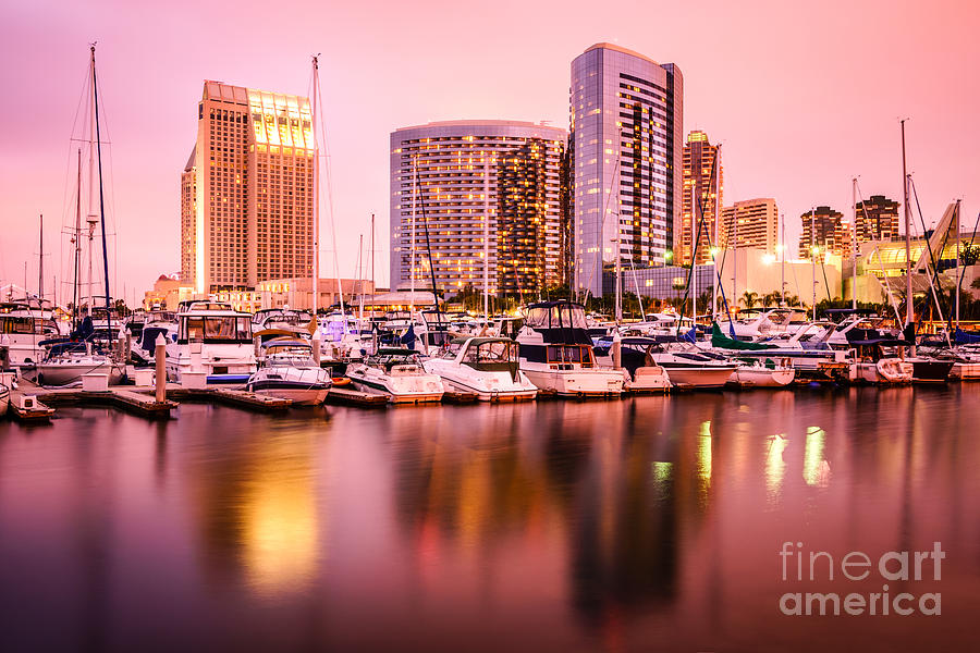 San Diego Photograph - San Diego at Night with Skyline and Marina by Paul Velgos