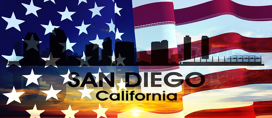 San Diego CA Patriotic Large Cityscape Mixed Media by Angelina Tamez