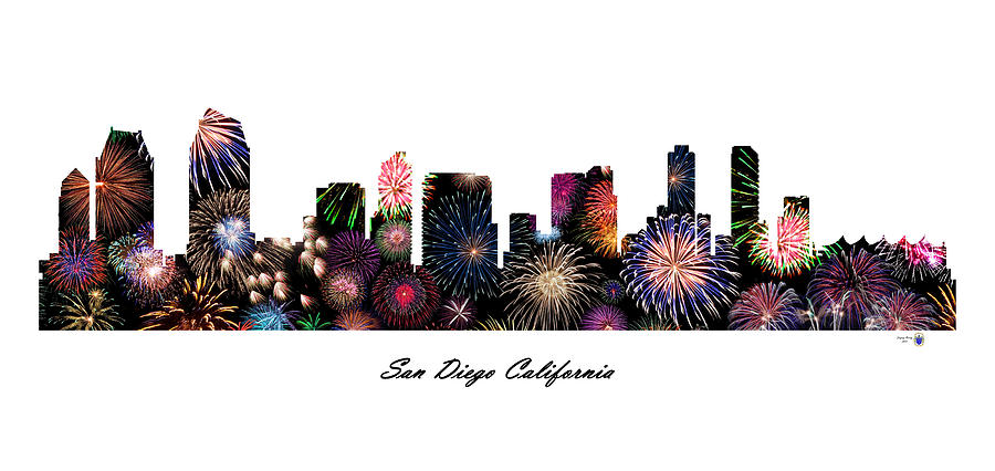 San Diego California Fireworks Skyline Digital Art by Gregory Murray