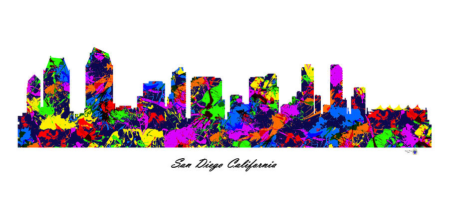 San Diego California Paint Splatter Skyline Digital Art by Gregory Murray