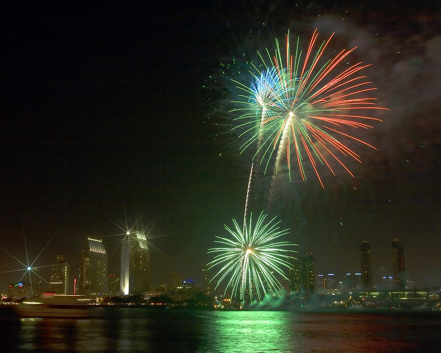 San Diego Cityscape Fireworks Photograph by Gigi Ebert