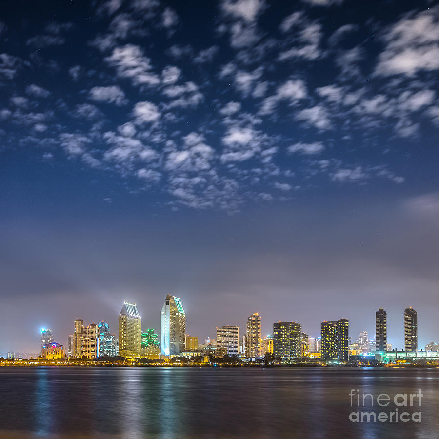San Diego Photograph - San Diego Night Skyline with Stars by Alexander Kunz
